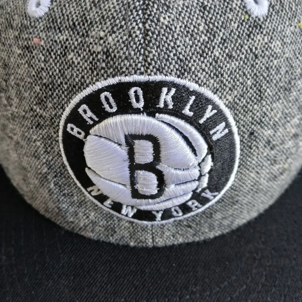 Adidas NBA Brooklyn Nets Hat Cap Gray Black Basketball Flat Brim‎